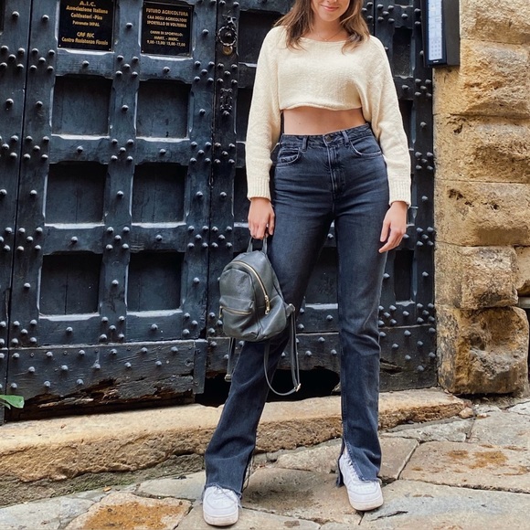 Zara Denim - Zara flare grey jeans with hem slits